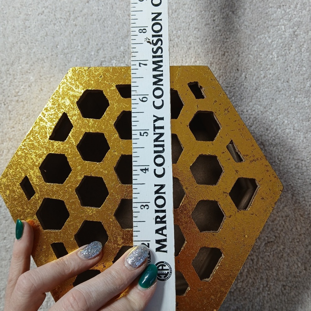 Wooden Honeycomb Hexagon Nesting Box Bee Decor Sign Gold Foil Metallic Shiny - Picture 4 of 13